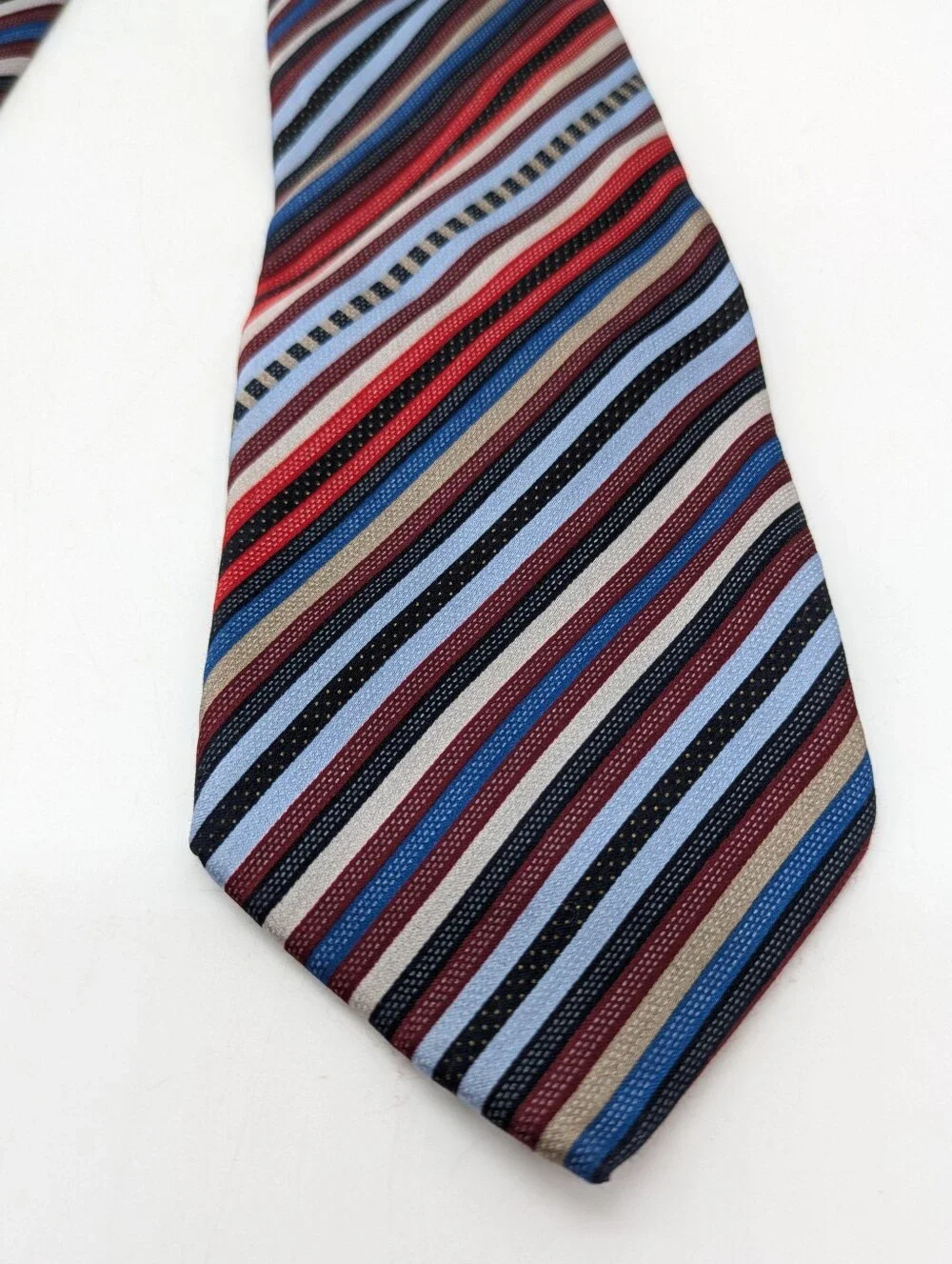 Bergamo New York Red Cream Blue Striped Silk Men's Neck Tie